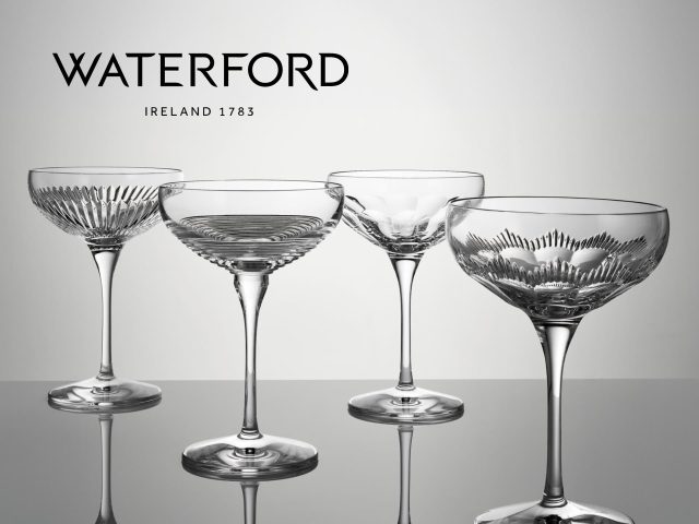 Waterford crystal glassware close-up, elegant design, luxury brand, sparkling, high-resolution image.