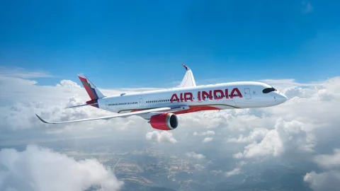 Air India aircraft parked at an airport terminal, representing premium international travel and flight booking services.