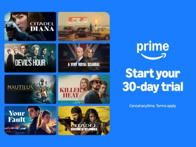 Amazon Prime Video logo on a sleek background, representing streaming entertainment and exclusive film content.