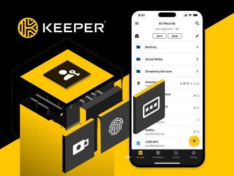 Keeper Security cover: Secure digital protection, password manager, VPN. High resolution image.