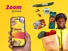 Zoom by Ocado delivery cover image featuring fresh groceries, highlighting fast home delivery and Ocado's grocery service.