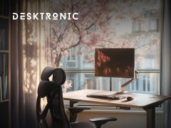 Desktronic ergonomic desk setup with monitor, keyboard, and mouse for comfortable and productive work. Shop Desktronic for desk deals and savings!