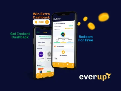 Everup brand cover image featuring savings and rewards programme interface for UK shoppers to earn cashback and deals.
