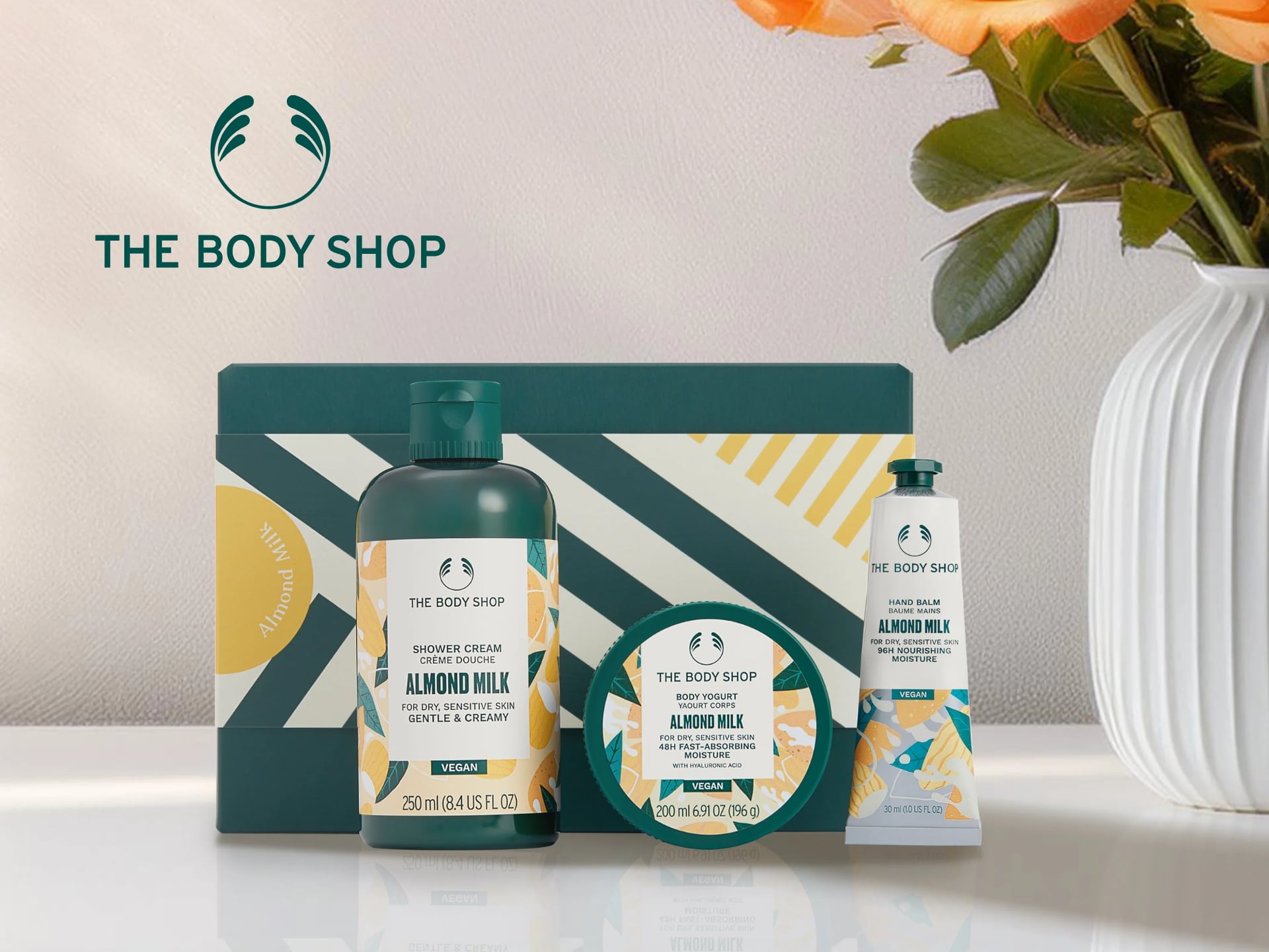 The Body Shop cover photo featuring skincare products and logo. Shop beauty and body care online.