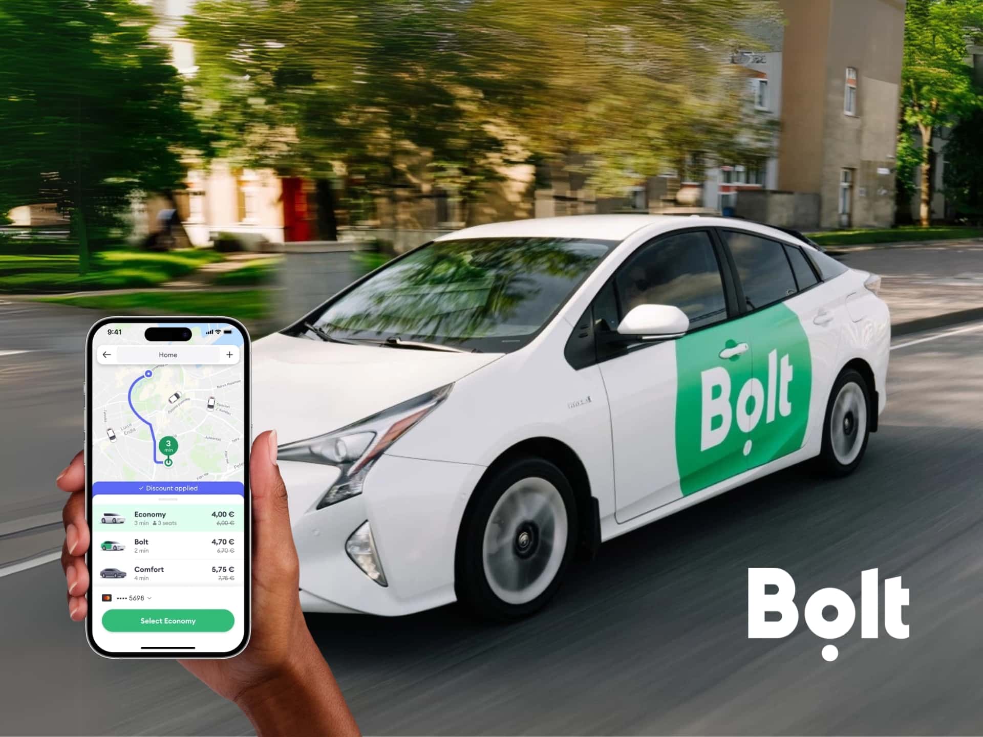 Bolt Business cover image: Modern design showcasing secure transactions, savings, and fast delivery for business clients.