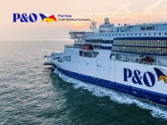 P&O Ferries cruise ship sailing on a calm sea, representing ferry travel, UK to Europe, and holiday destinations. Book your trip now!