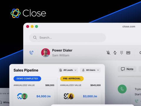 Close CRM interface showing sales pipeline and customer data. Track deals, manage leads, and improve sales performance with Close CRM.