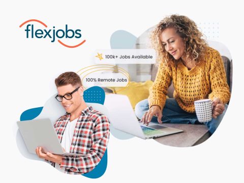 FlexJobs cover photo: Woman working remotely on a laptop, enjoying a flexible work lifestyle and career opportunities.