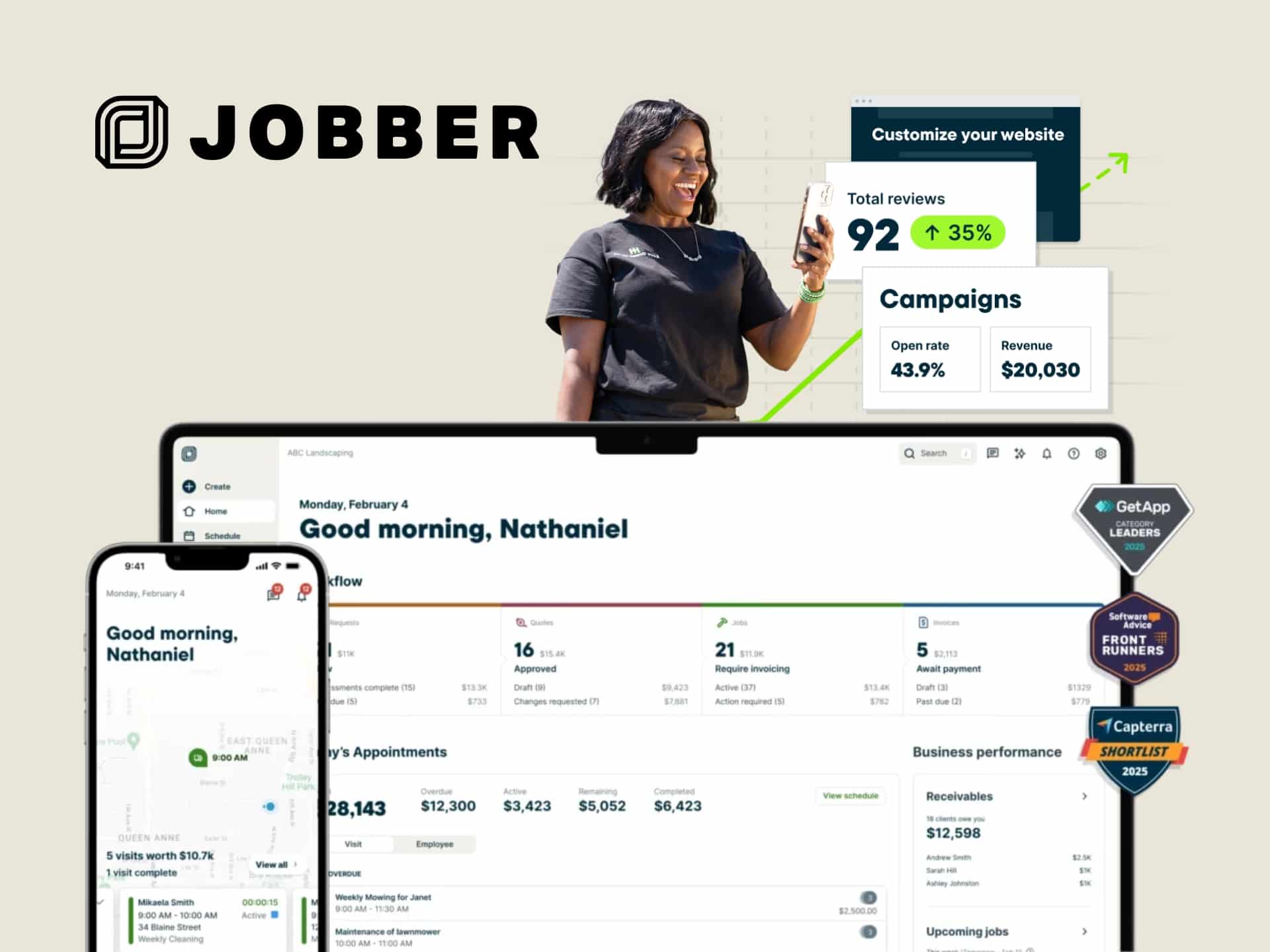 Jobber Discount Code Jobber software cover image: a clean, modern design with the Jobber logo, representing field service management solutions for home services businesses.