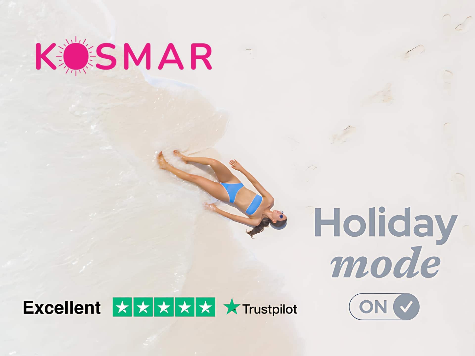 Kosmar Holidays cover image: Sun-soaked beach with umbrellas and clear turquoise water. Perfect for your next family vacation or holiday getaway.
