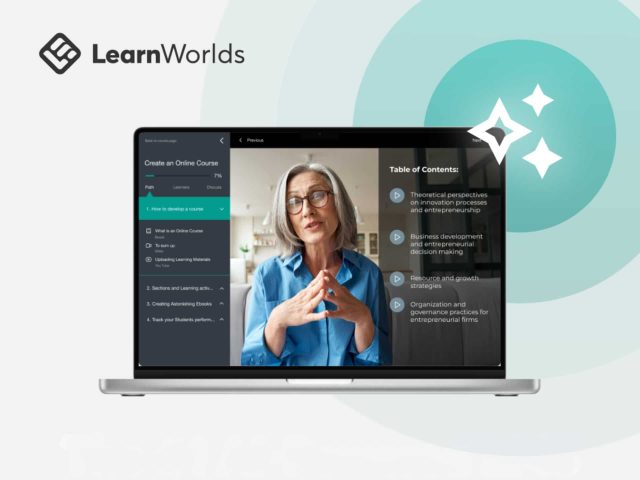 LearnWorlds LearnWorlds platform cover image showcasing online course creation and selling. Build your online school with ease, featuring branding and course design.