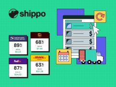 Shippo shipping platform interface showcasing label creation, tracking, and automation features for e-commerce businesses. Streamline your shipping!