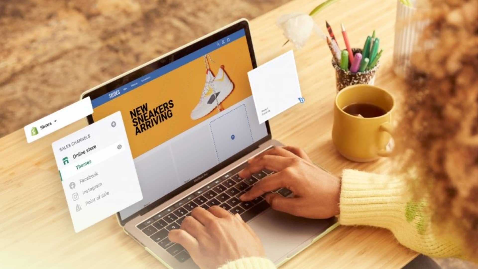 Shopify e-commerce platform interface on a laptop screen, representing professional online store management and sales.