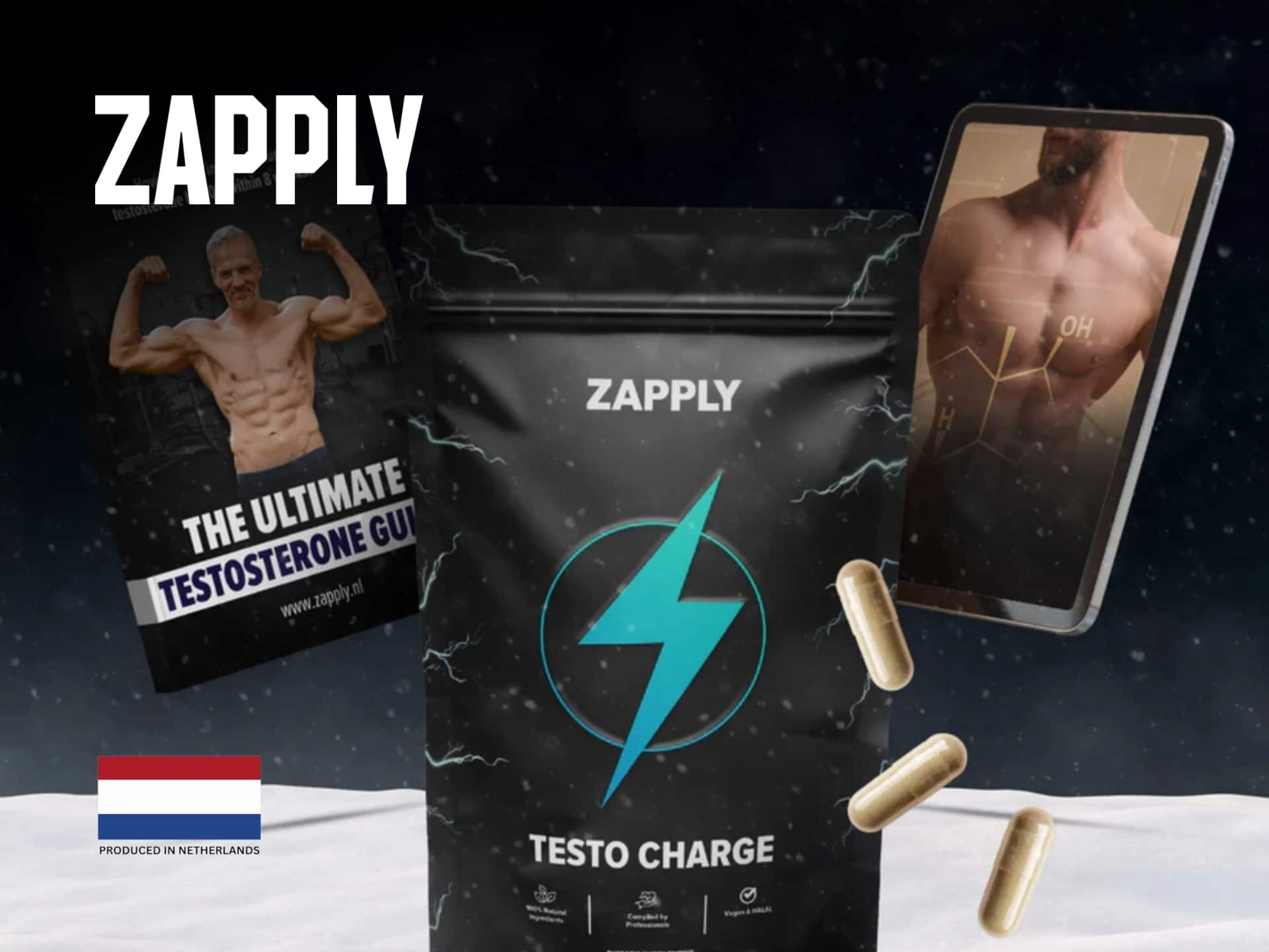 Zapply Testo-Charge supplement cover. Boost energy, performance, and muscle growth. Shop now for deals on Zapply products.