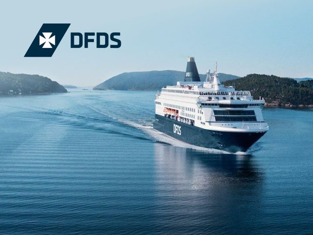 DFDS DFDS ferry sailing across the sea, showcasing a relaxing travel experience. Ferry travel with DFDS, scenic views & onboard amenities.