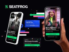 Seatfrog app interface showcasing train upgrade offers. Save money on first class tickets and travel in comfort. Book your next journey with Seatfrog.