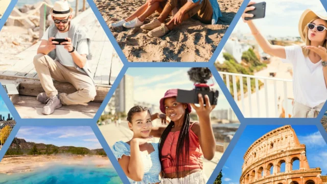 WorldSIM travel SIM card and smartphone showing global roaming savings and international data connectivity options.