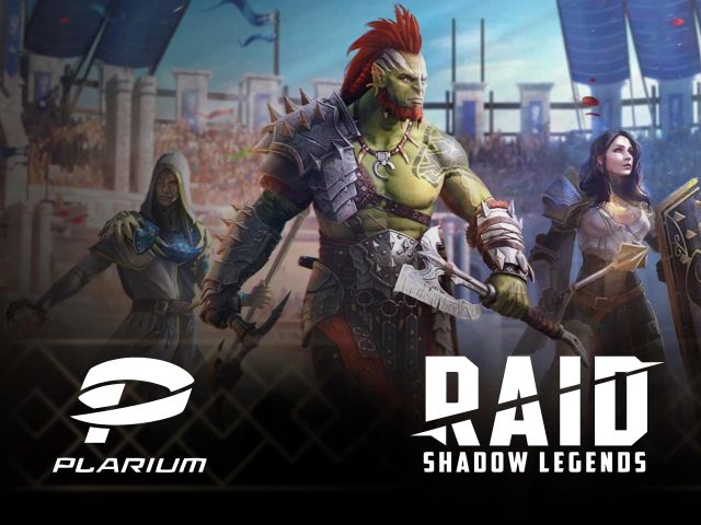Raid Shadow Legends cover art featuring a diverse group of fantasy heroes. Epic RPG game characters and logo.