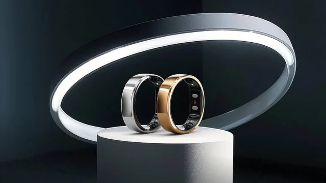 RingConn smart ring on a sleek surface, showcasing health tracking technology and modern wearable design.
