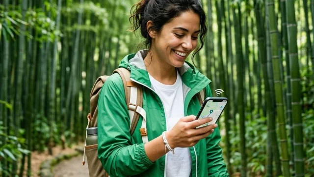 Simbye eSIM travel data plan on a smartphone screen, showcasing affordable international roaming and mobile savings.