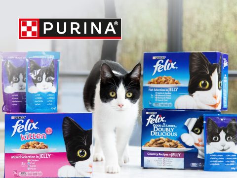 Purina brand cover image featuring dog food and cat food products, highlighting Purina's pet food options for dogs and cats, offering savings and deals.