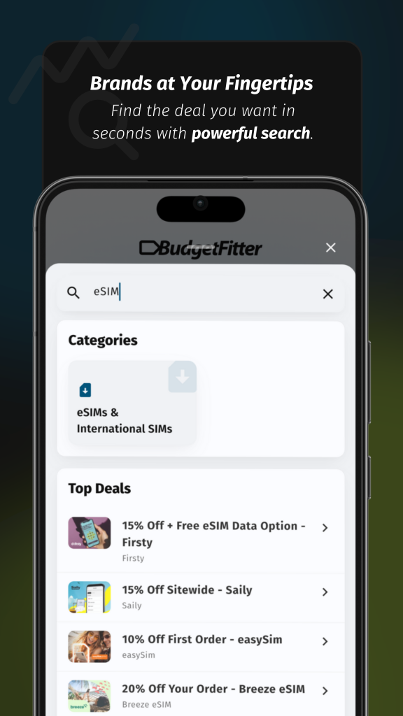 Budget Fitter app interface showing expense tracking and financial planning tools. Save money & manage your budget effectively.