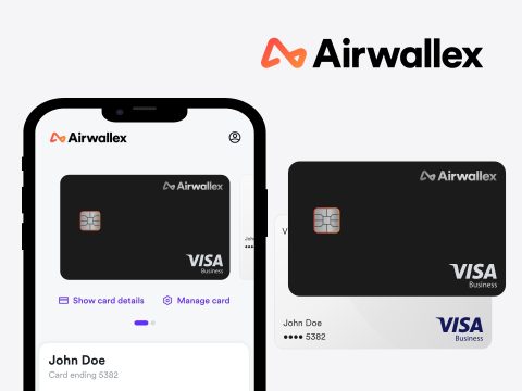Airwallex platform interface showcasing global payments, currency exchange, and financial management tools for businesses.