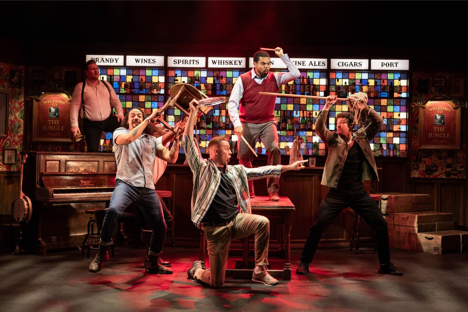 The Choir of Man live performance on the working pub stage at the Arts Theatre London