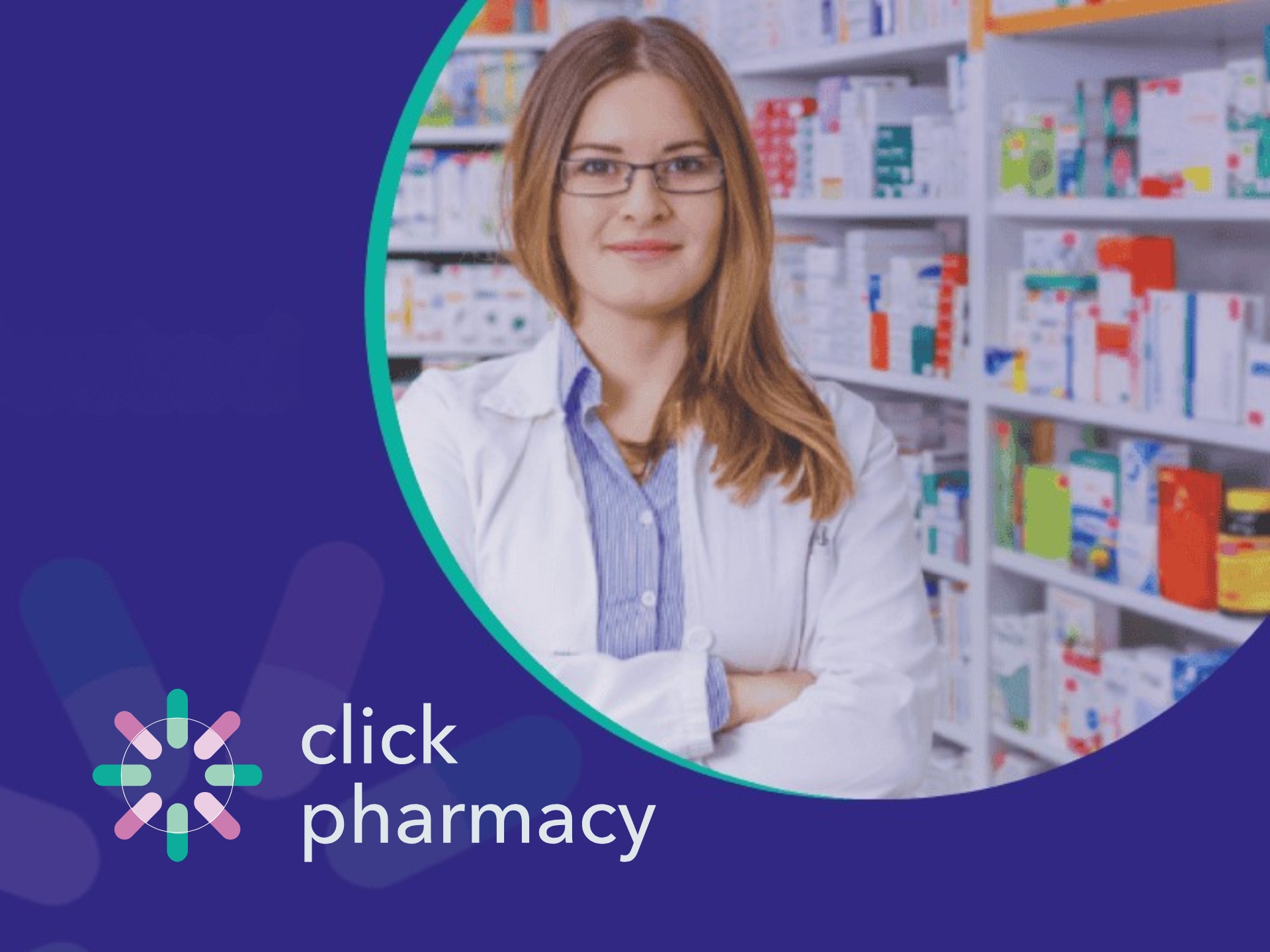 Click Pharmacy cover image featuring medications and pharmacy branding. Get prescription refills & savings on healthcare.