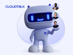 CloudTalk logo against a blue background, representing communication and collaboration solutions for businesses.
