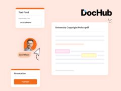 DocHub branding on a clean background. Professional document management software. Efficient collaboration and secure storage.