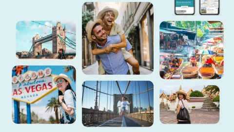 Tourists exploring a vibrant city centre with a Go City pass, enjoying sightseeing and travel savings.
