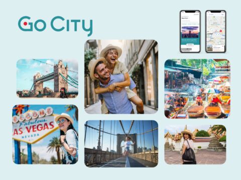 Gocity brand cover image. Modern city skyline at sunset, representing urban living and deals.