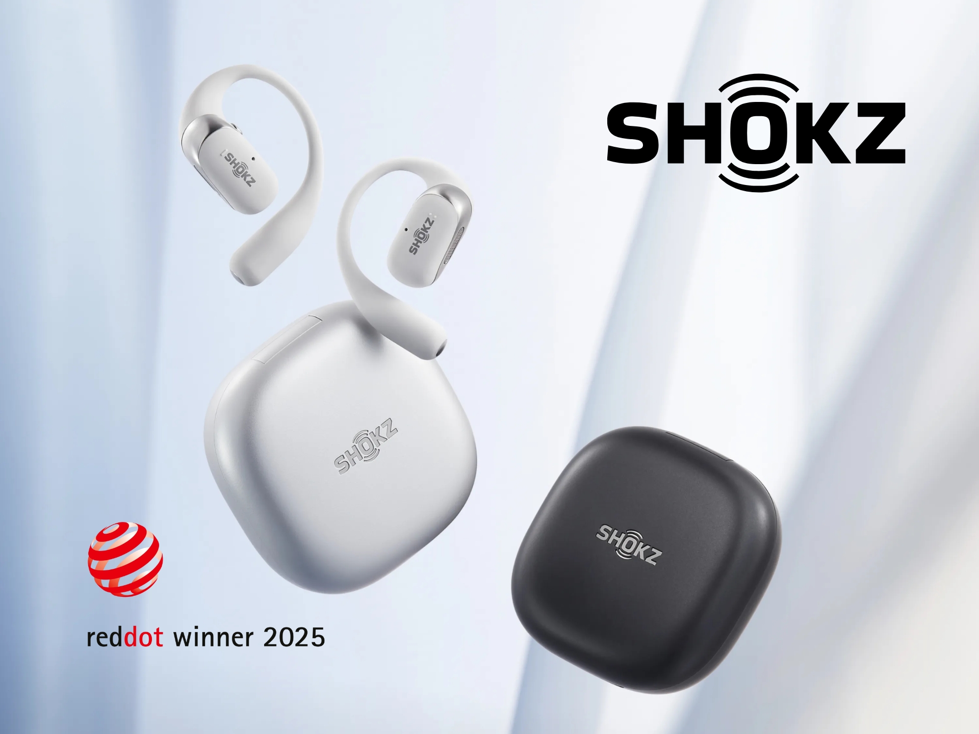 SHOKZ wireless earbuds - sleek design, comfortable fit, active lifestyle. High-resolution image.