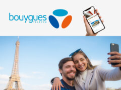 Bouygues Telecom eSIM digital activation graphic for mobile connectivity and travel plans.
