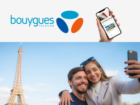 Bouygues Telecom eSIM digital activation graphic for mobile connectivity and travel plans.
