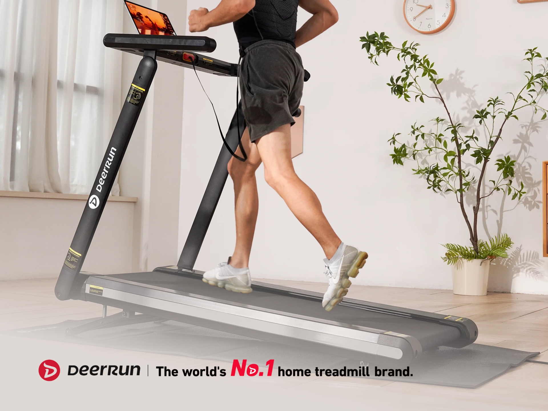 DeerRun UK walking pad under-desk treadmill for home office workouts and compact fitness equipment.