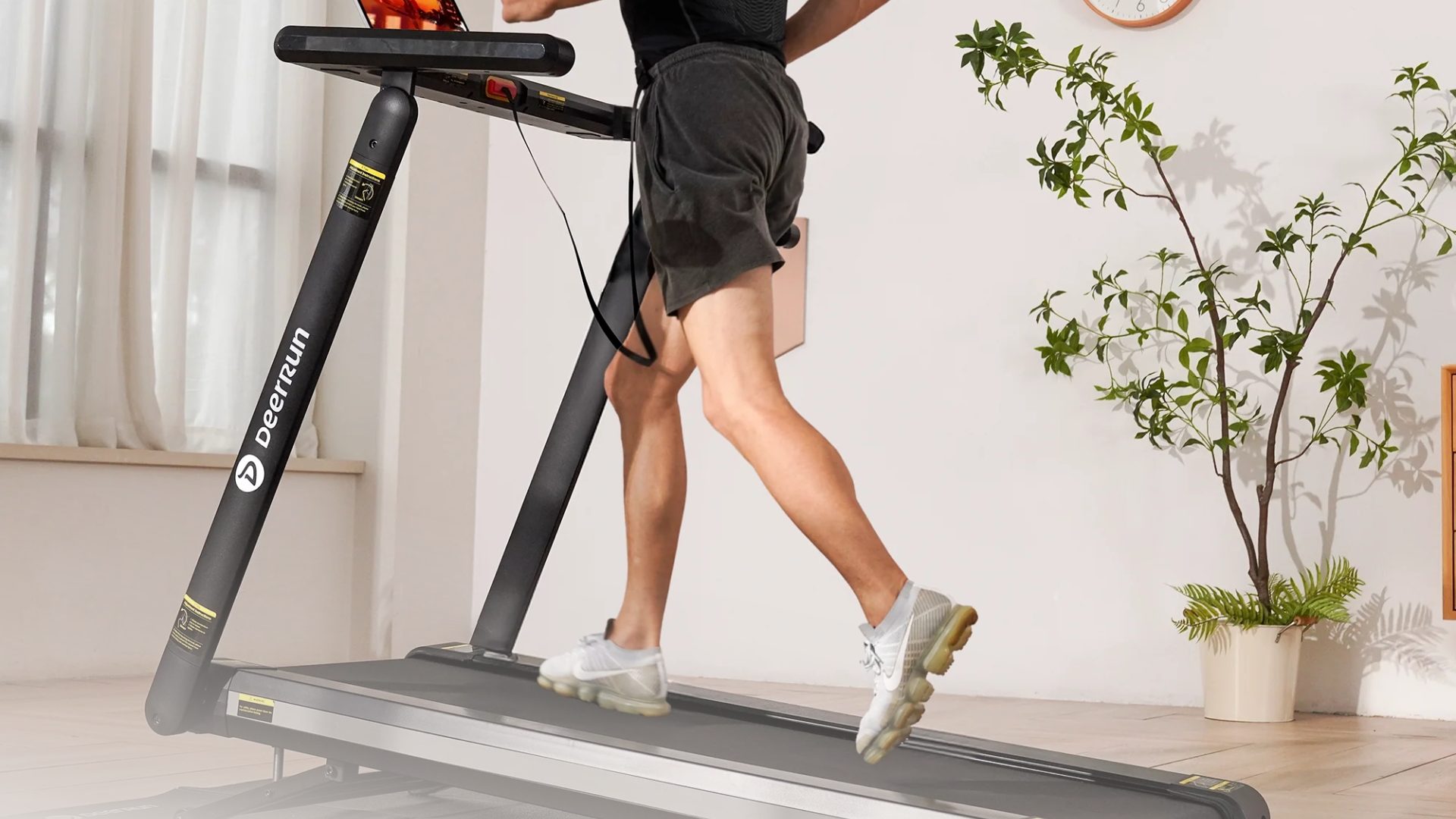 DeerRun treadmill for home fitness, featuring a sleek design for efficient indoor running and exercise routines.