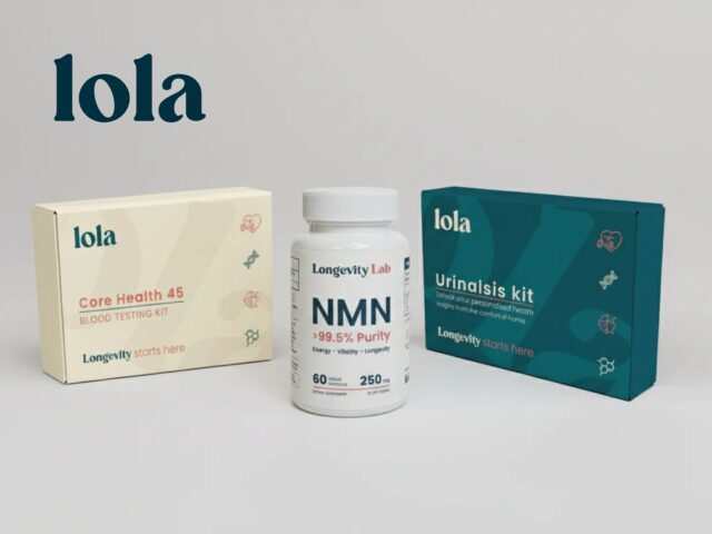 Lola Health promotional banner featuring a blue eye icon and up to 50% off discount offer with Shop Now button.