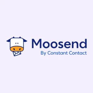 Moosend brand logo, a modern, minimalist design in blue and white, representing email marketing and automation.