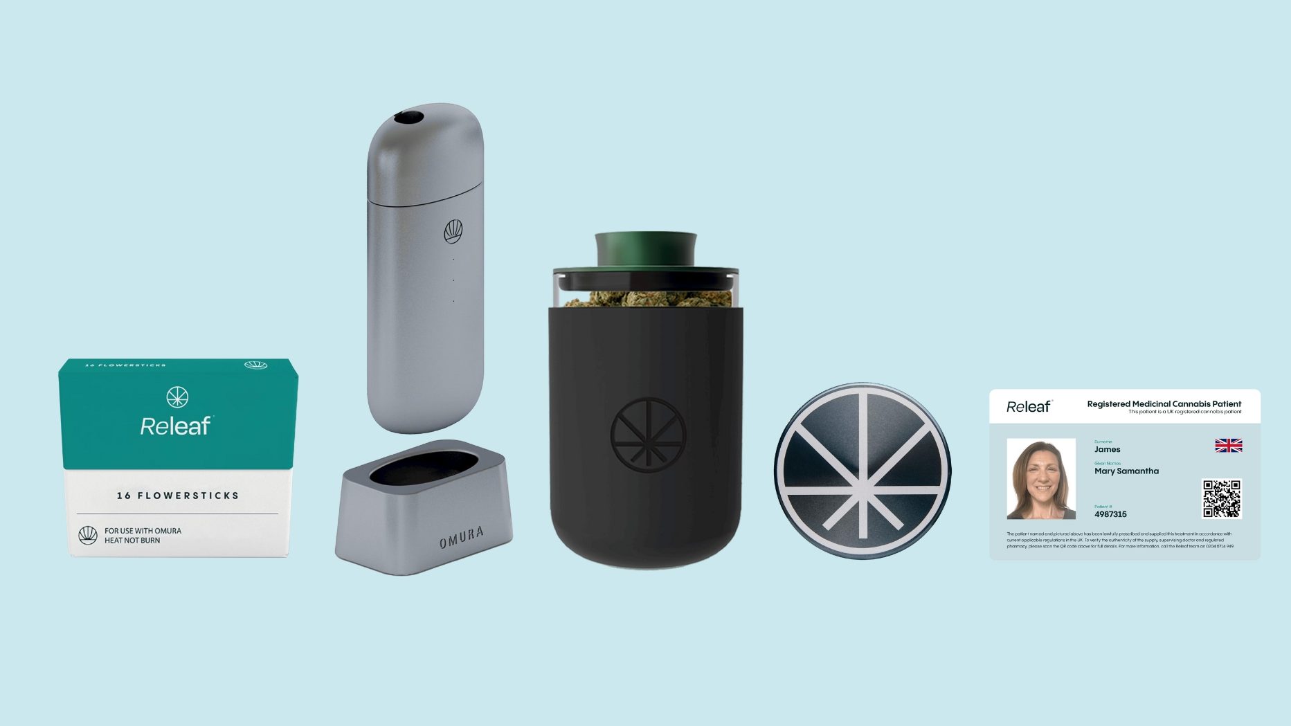 Releaf Dispensary branding featuring premium cannabis products and special savings offers for customers.