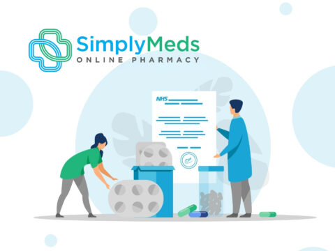 Simply Meds Online brand cover featuring prescription services and healthcare products for UK online pharmacy customers.