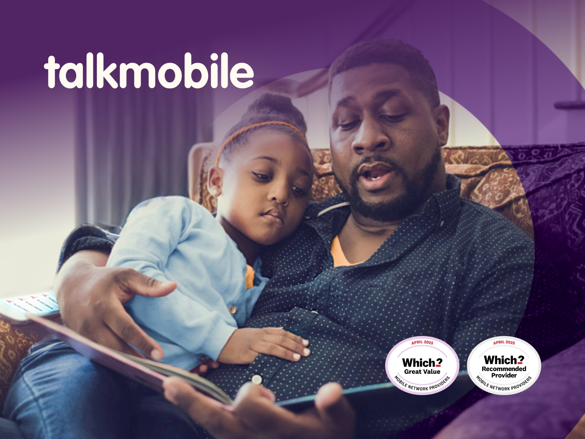 Talkmobile logo on pink background with the text: Mobile phone deals you can count on.