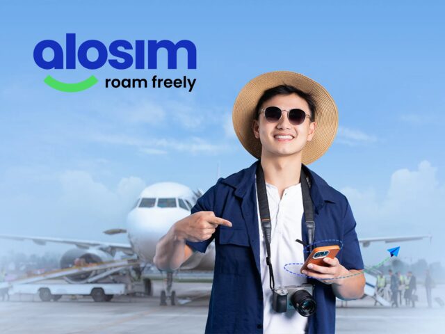 aloSIM Traveller using a smartphone with an aloSIM travel eSIM for affordable international data roaming and savings.