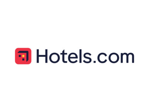Red Hotels.com logo for booking holiday accommodation, hotels, and travel deals online.