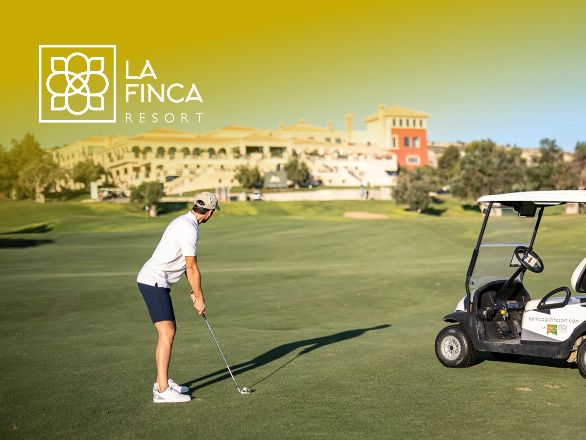 Exterior view of the luxury La Finca Resort golf course and hotel buildings in Spain.