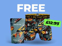 On That Ass 2026 monthly underwear subscription cover featuring stylish men's boxers and unique designs.