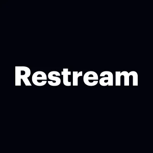 Restream official logo for multistreaming and live broadcasting software for professional video content creators.