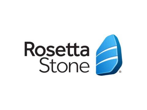 Rosetta Stone Official Rosetta Stone logo featuring the yellow stone icon and blue text for language learning programmes.