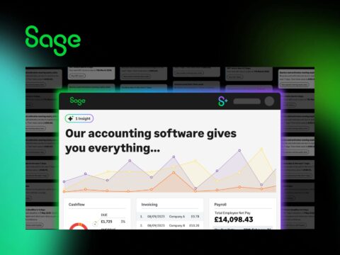 Sage brand cover showing business professionals using accounting software to manage UK small business finances.